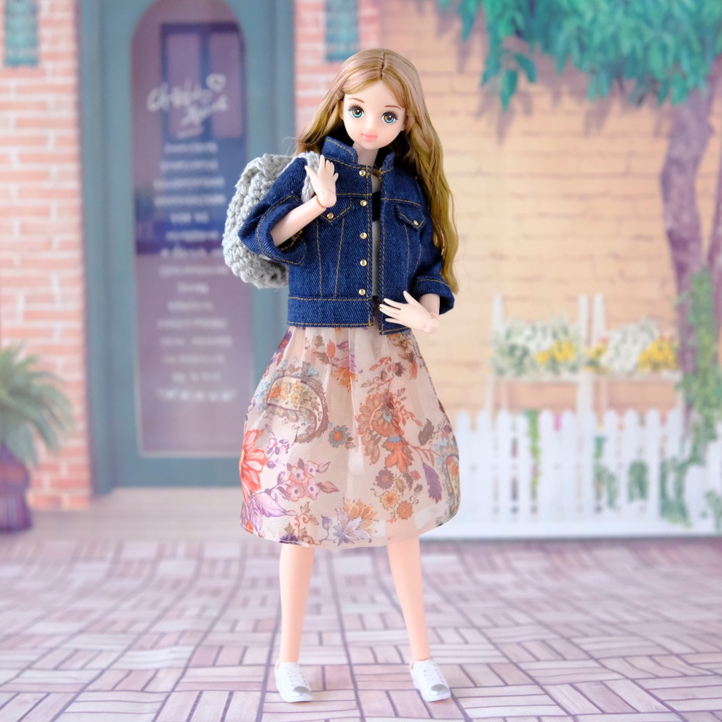 ジェニーちゃん服*オーガンジーのプリーツスカート(ベージュ)*momoko