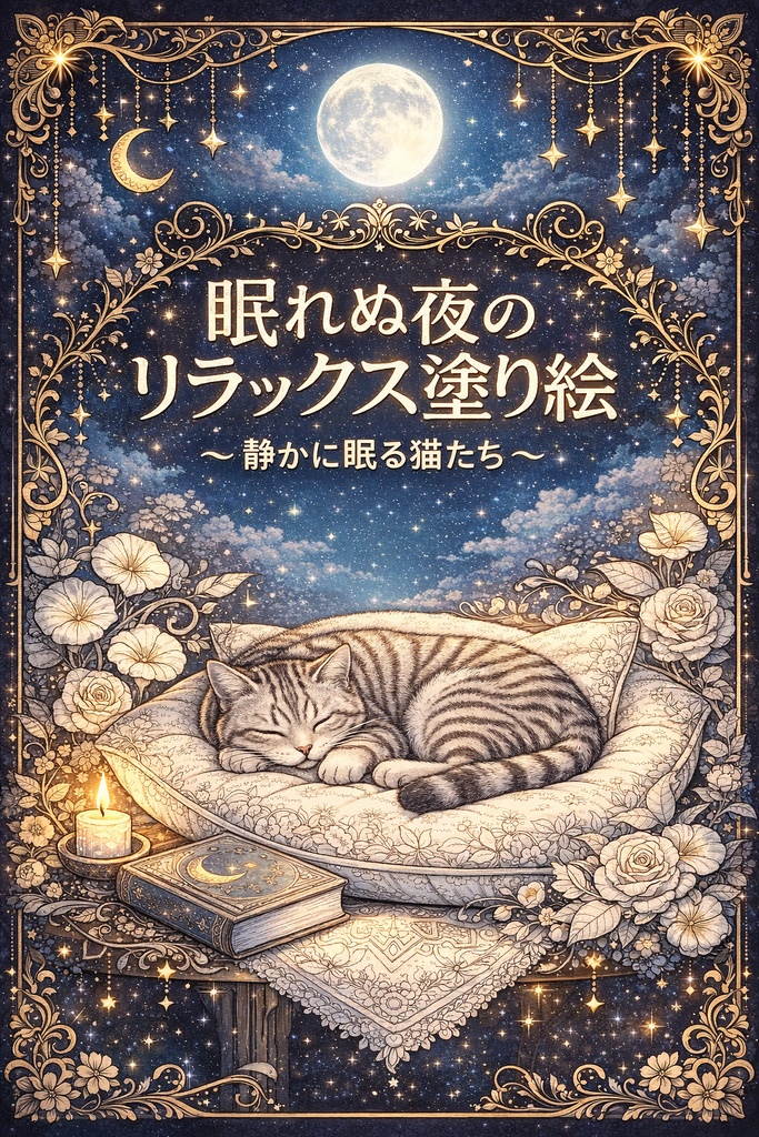 眠れぬ夜のリラックス塗り絵〜静かに眠る猫たち〜 15枚