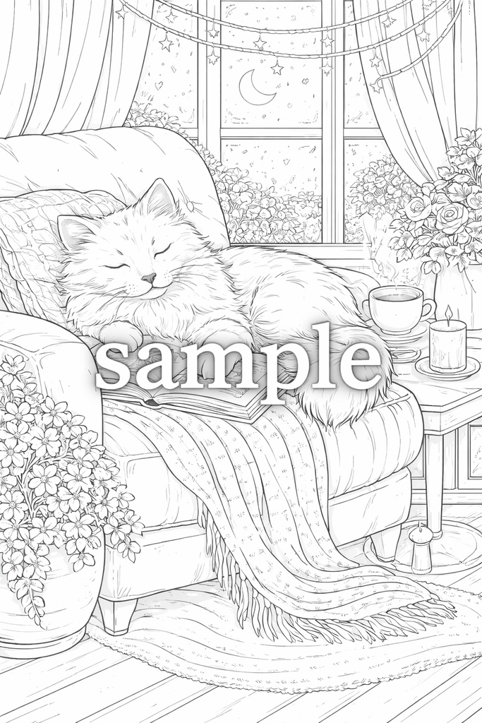 眠れぬ夜のリラックス塗り絵〜静かに眠る猫たち〜 15枚