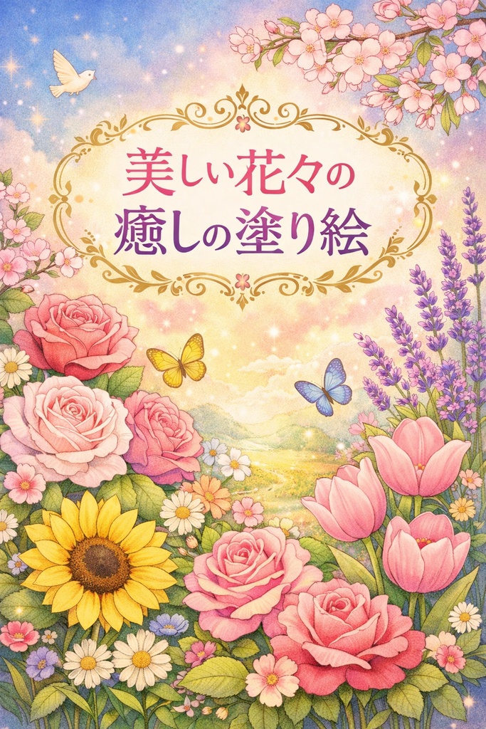 美しい花々の癒しの塗り絵