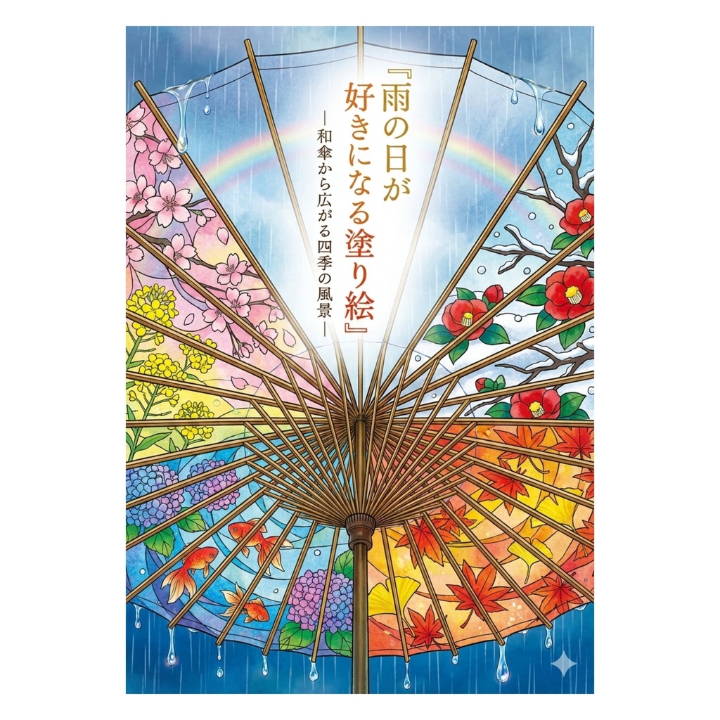 【やさしい大人の塗り絵】雨の日が好きになる塗り絵〜和傘から広がる四季の風景〜