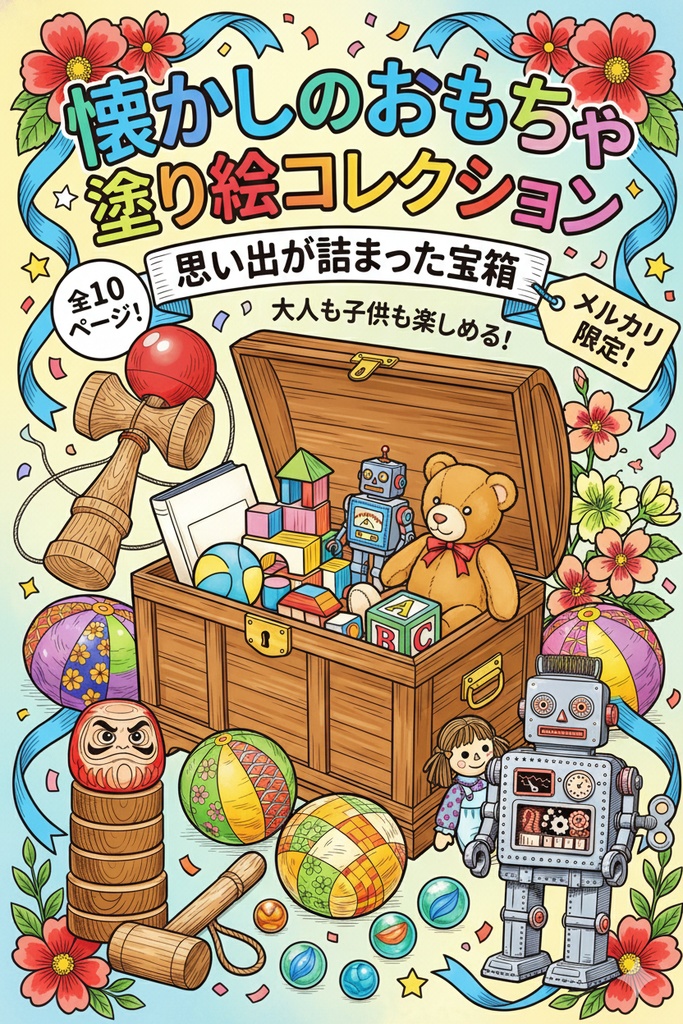 【やさしい大人の塗り絵】懐かしのおもちゃ塗り絵