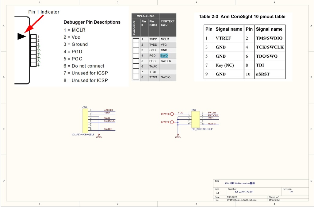 SNAP用 SWD extention基板【KS-22A01-PCB01】