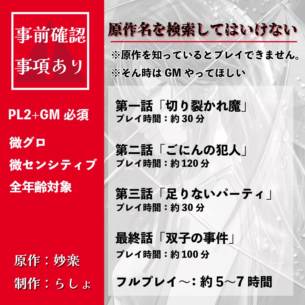 2人協力型 謎解きTRPG「雨やみ探偵」