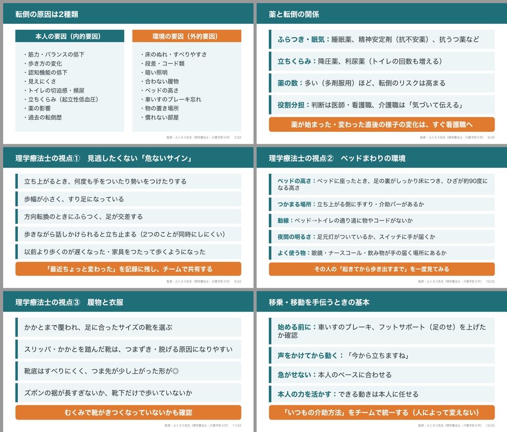 【理学療法士監修】転倒・事故防止 研修キット|介護施設の法定研修用スライド・台本・テスト・記録様式セット