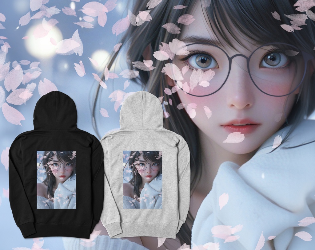 オリジナルデザインプリント　ジップアップパーカー　桜