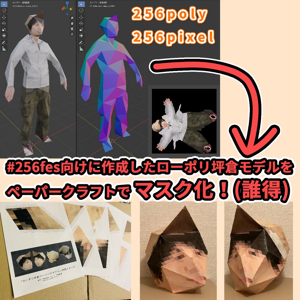 【無料】ローポリ坪倉ペーパークラフト マスク【PDFファイル】