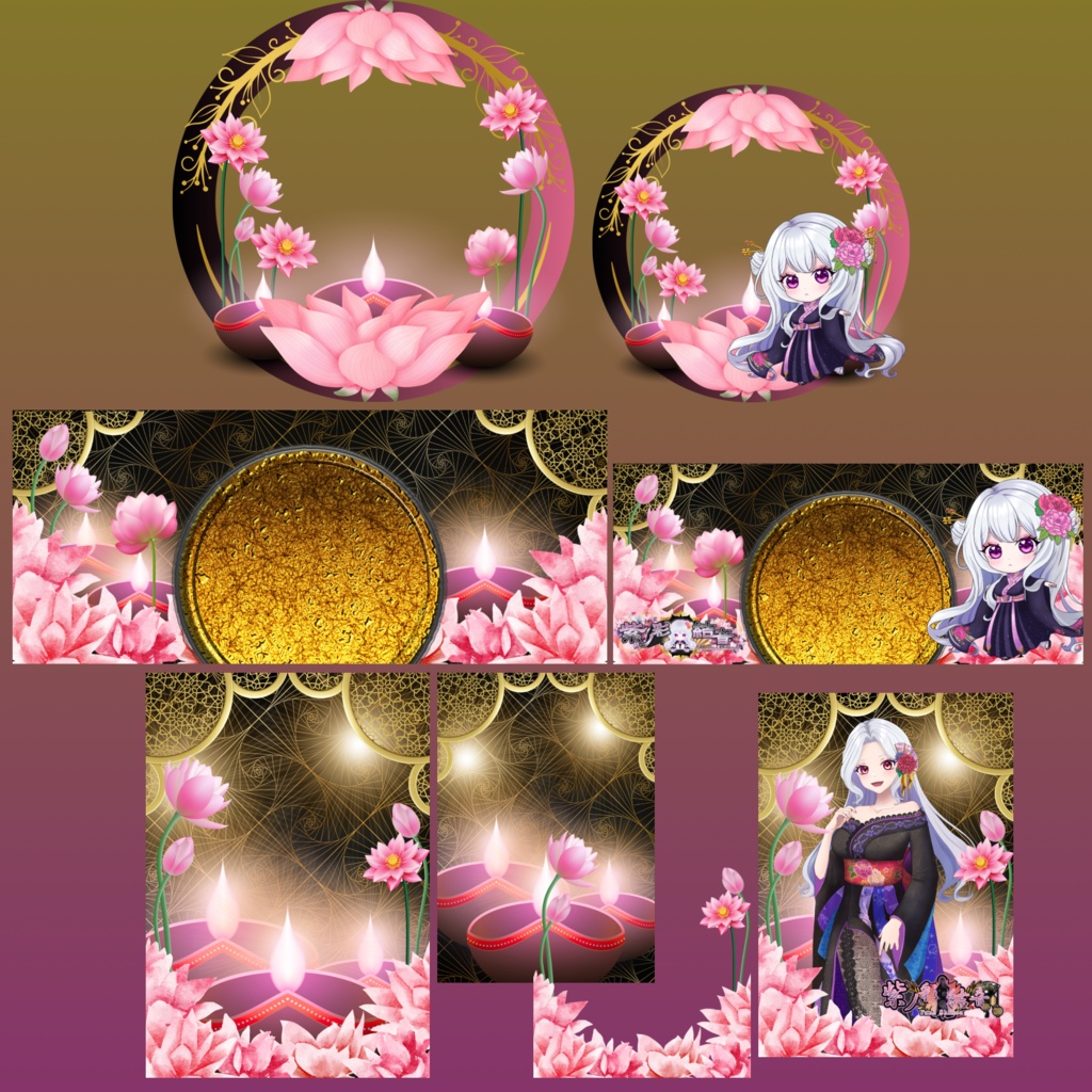 蓮の花と蝋燭のデジタルグッズ素材