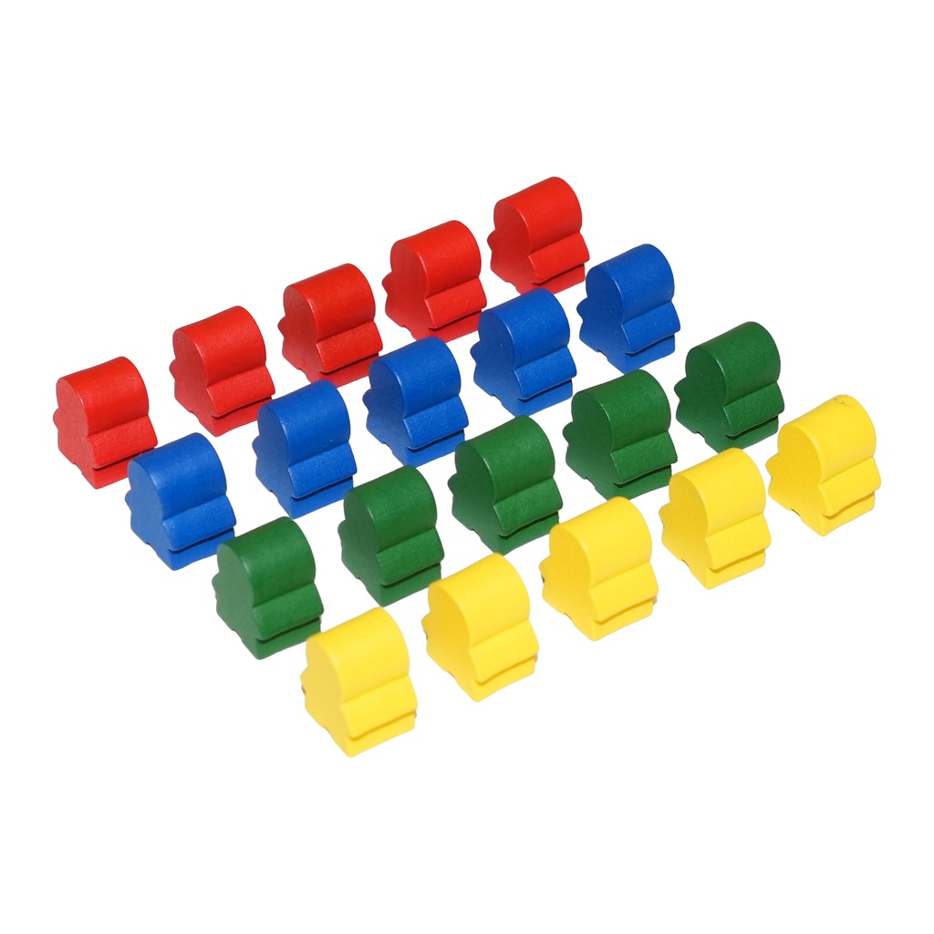 木製人型コマセット 20個入り 14x16x10mm （赤・青・緑・黄）｜ボードゲーム・クラフト・教育素材