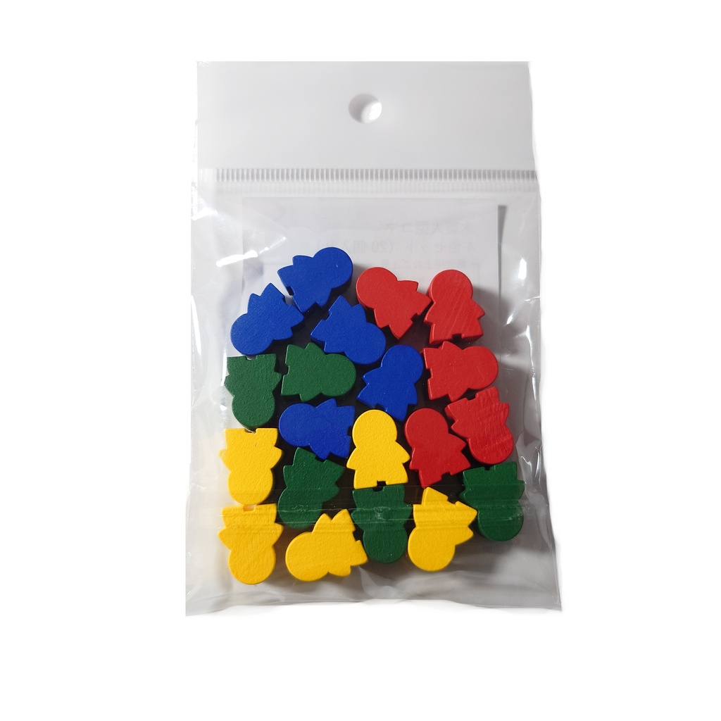 木製人型コマセット 20個入り 14x16x10mm (赤・青・緑・黄)|ボードゲーム・クラフト・教育素材