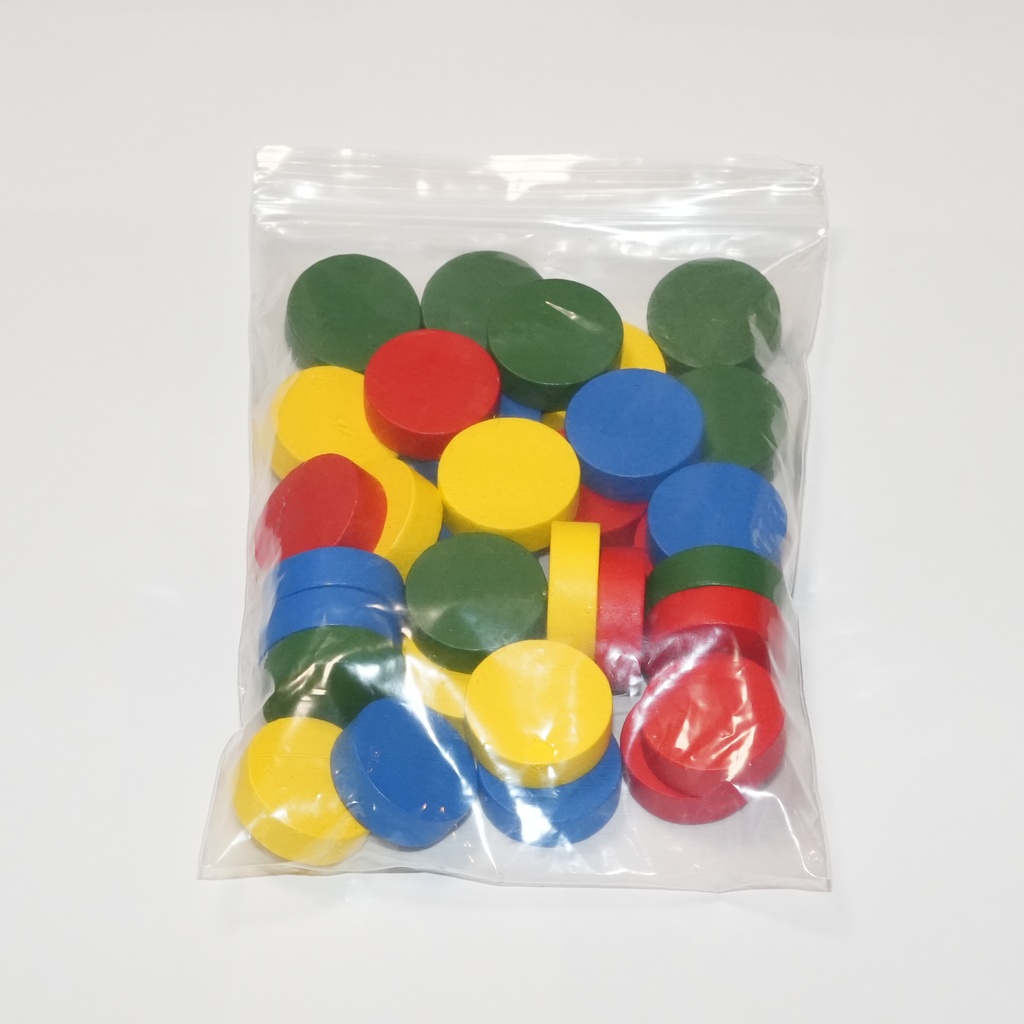 木製ディスク スタンダードカラー32個セット(赤・青・緑・黄 各8個/直径25mm×厚さ8mm)|TRPG・汎用コンポーネント