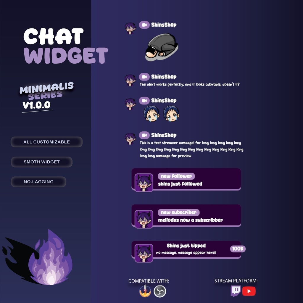 Chat Widget for Twitch & YouTube | StreamElement - Minimalist Widget (v1.2.0)