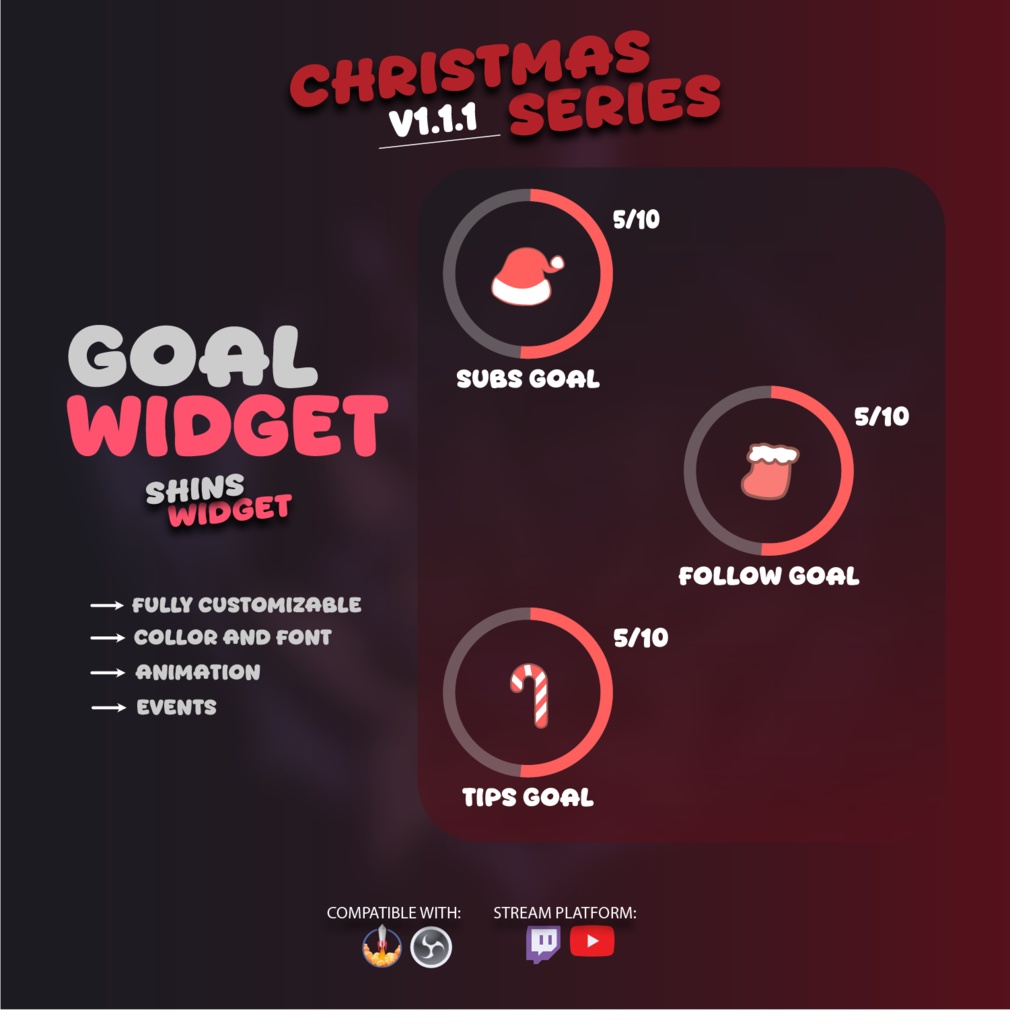 Round Goal Widget for Twitch & YouTube | Streamelement - Christmas Edition | Red (v1.2.1)
