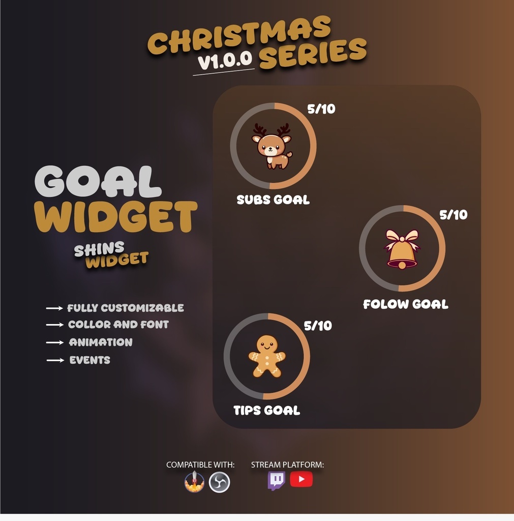 Round Goal Widget for Twitch & YouTube | Streamelement - Christmas Edition | Brown (v1.1.0)