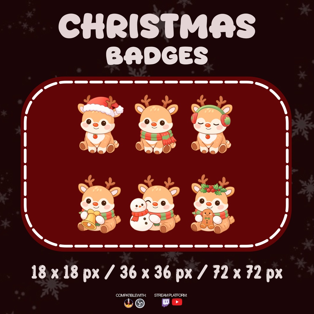 Christmas Cute Deer Badges Twitch Sub Badges - Badges for Stream