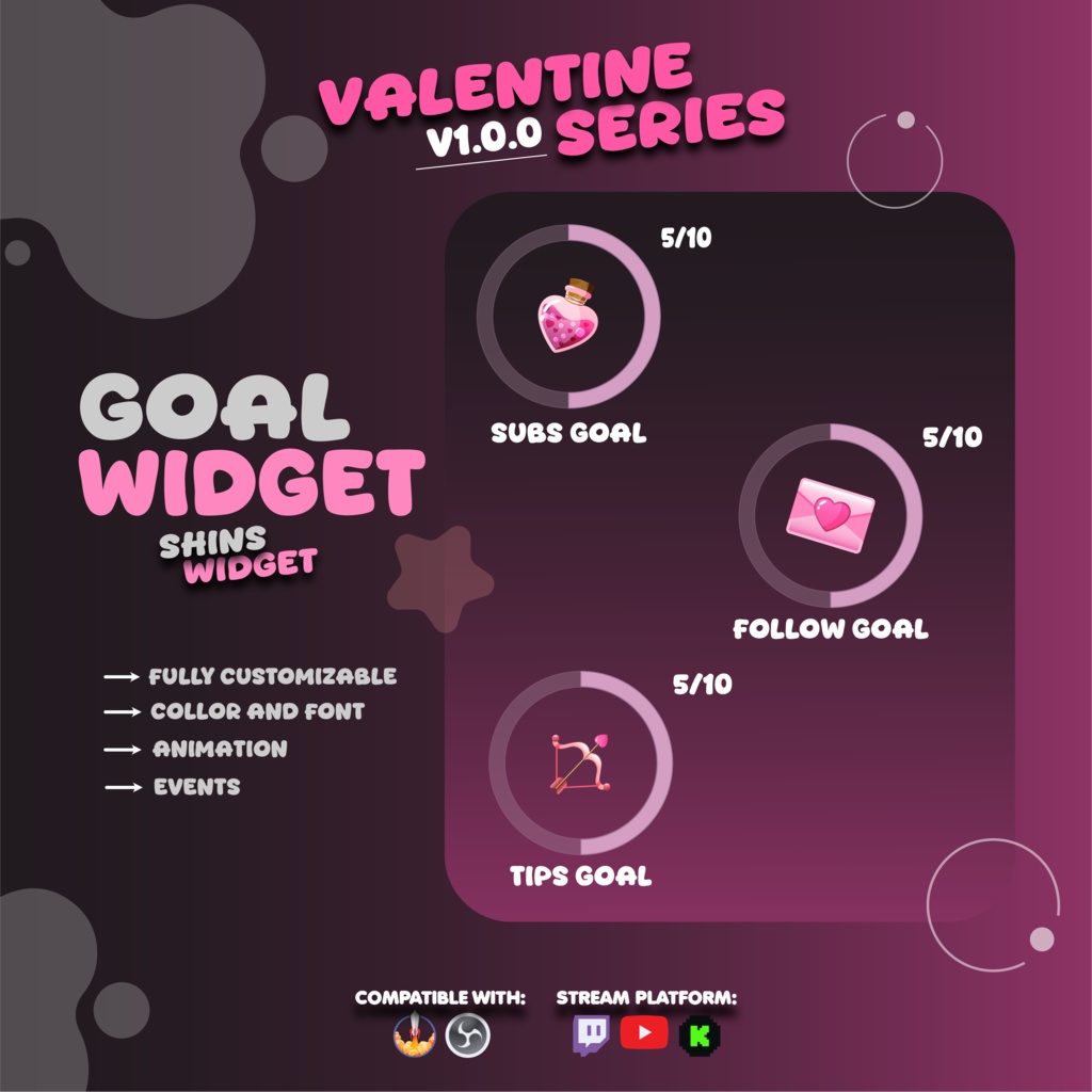Round Goal Widget for Twitch & YouTube | Streamelement - Valentine Edition | Cute Pink (v1.0.0)