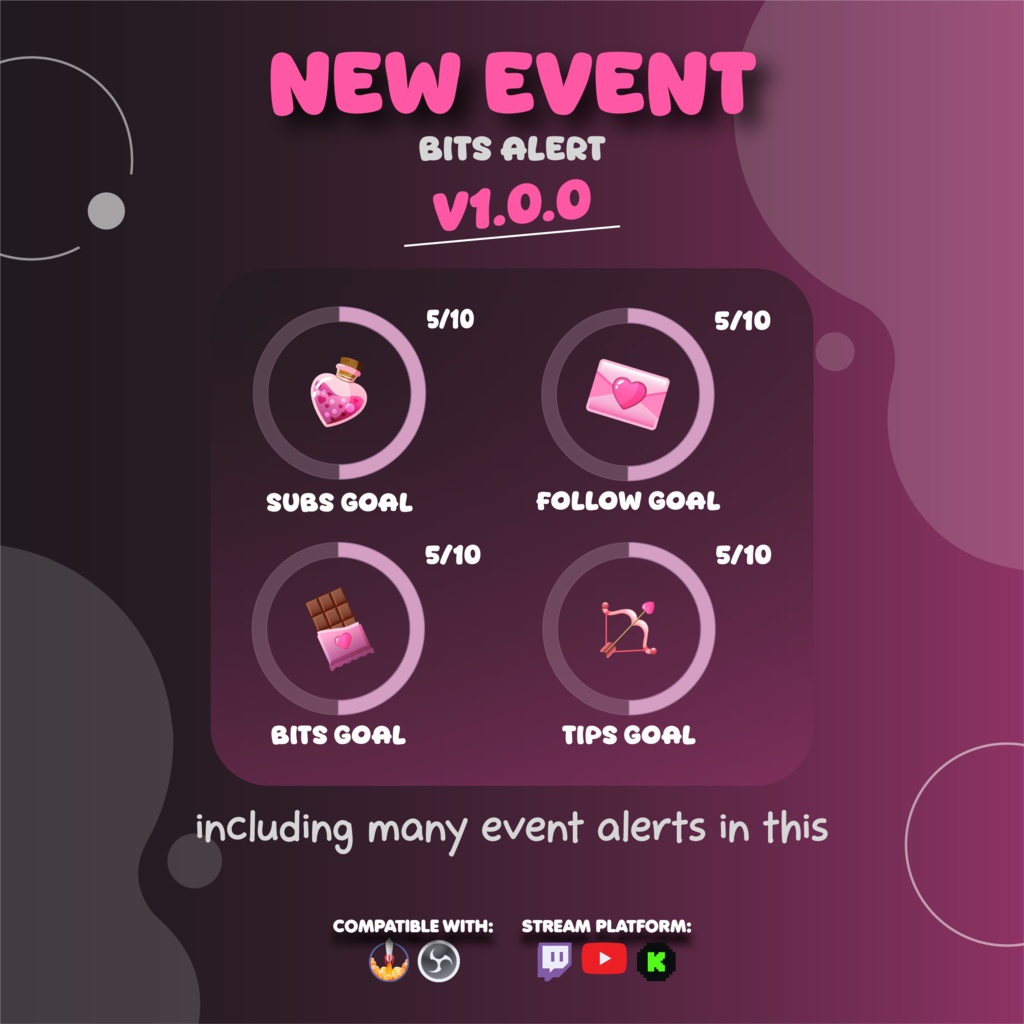 Round Goal Widget for Twitch & YouTube | Streamelement - Valentine Edition | Cute Pink (v1.0.0)
