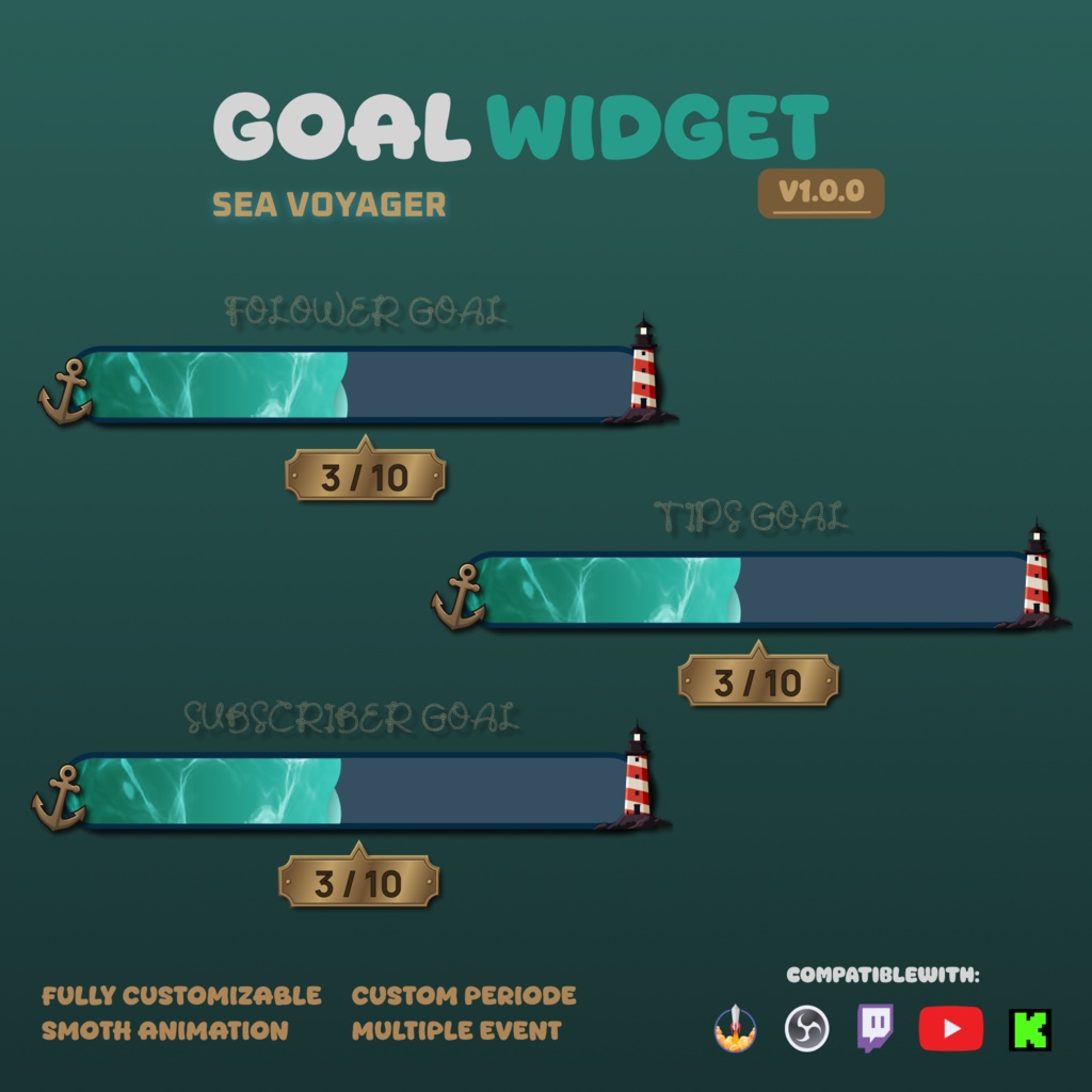 Goal Widget for Twitch & YouTube | Streamelement, Obs | Neon Cyber UI (v1.0.0)