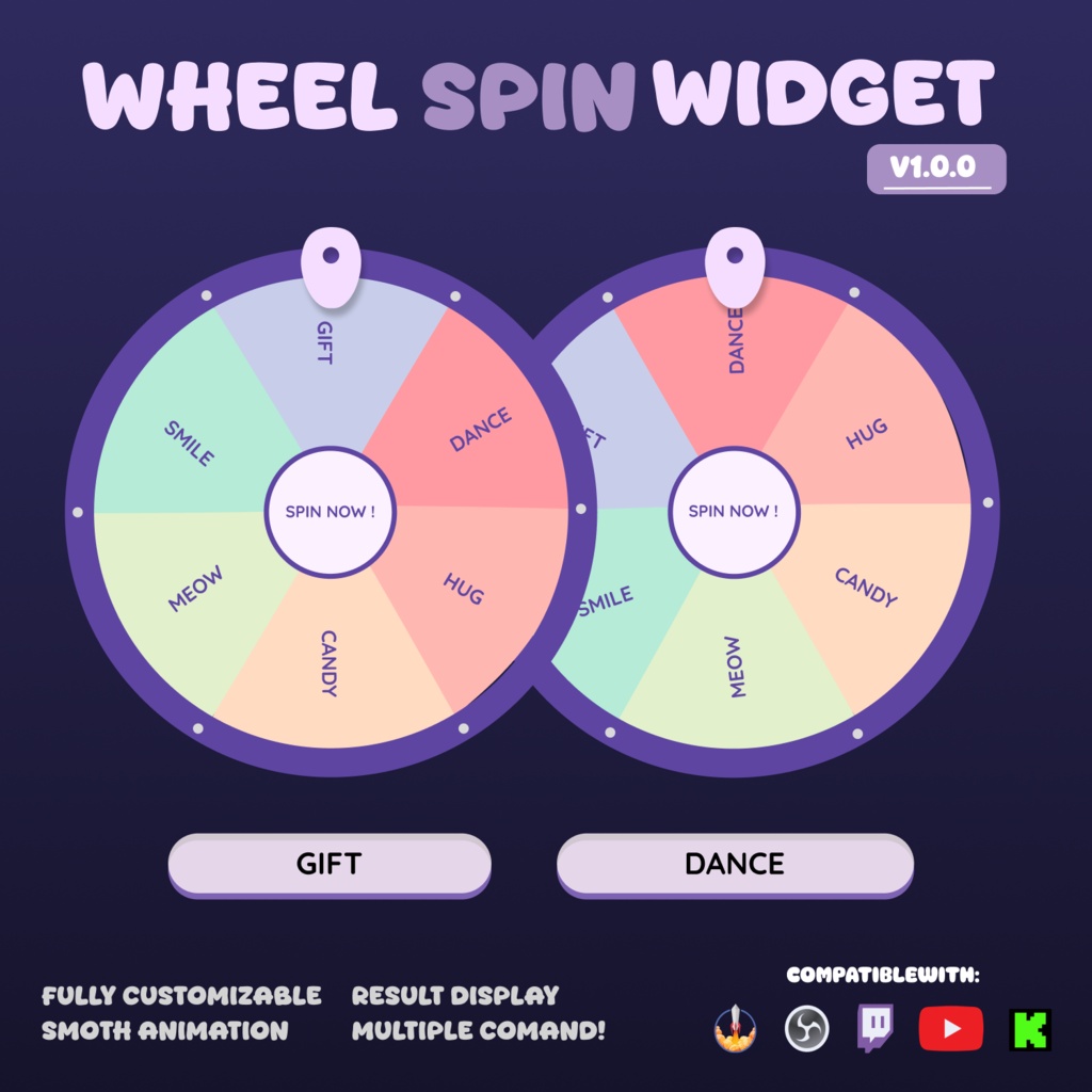 Spin Wheel Widget | Twitch & YouTube Spinner Overlay | StreamElements / OBS | Customizable