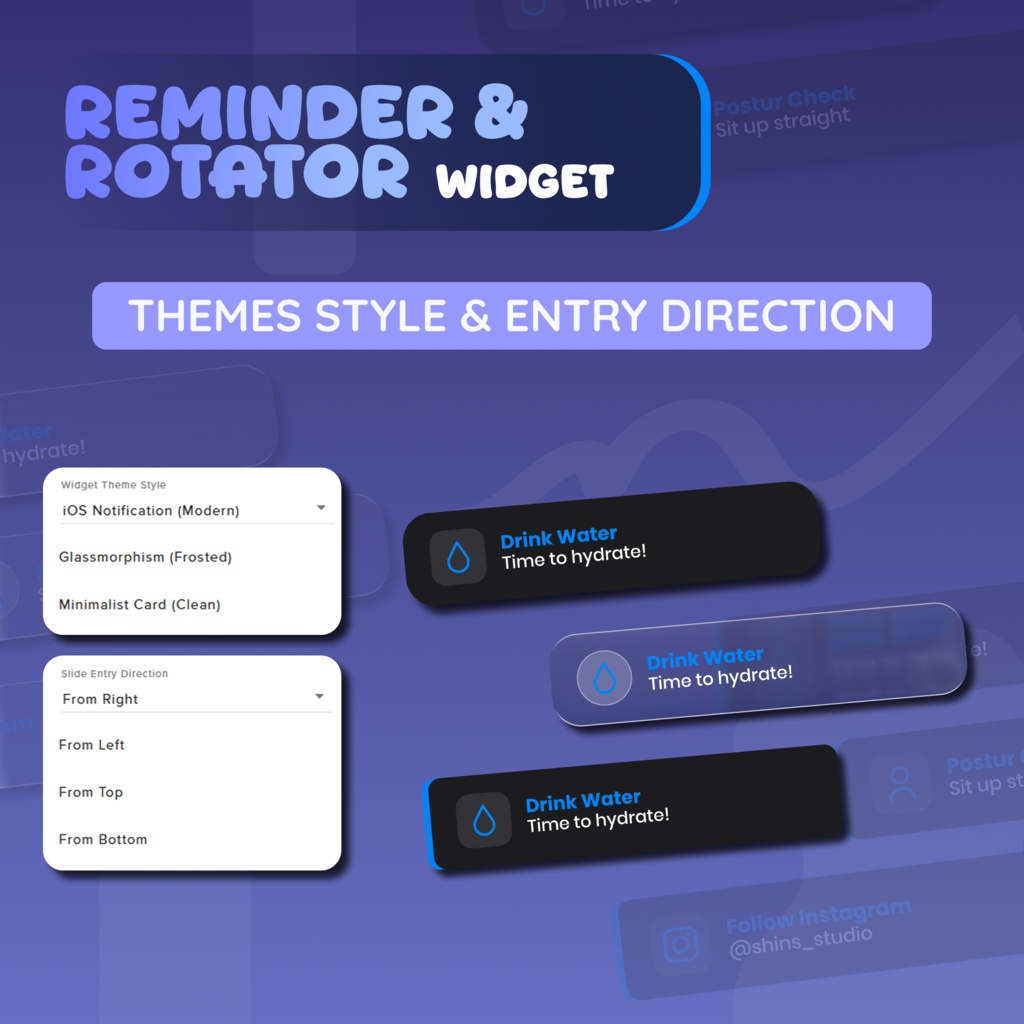 Reminder And Rotator Widget for Streamers | Animated UI, Customize (Digital Download) | V1.0.0