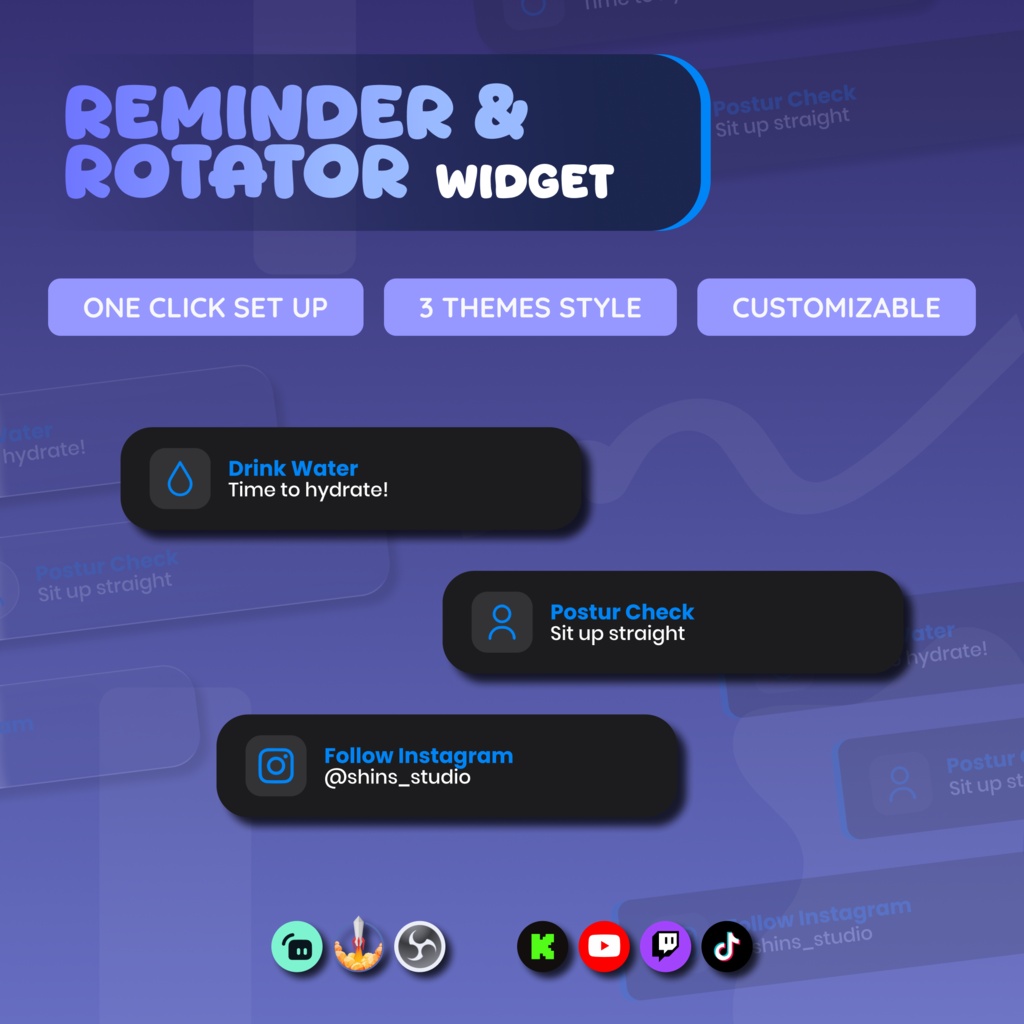 Reminder And Rotator Widget for Streamers | Animated UI, Customize (Digital Download) | V1.0.0