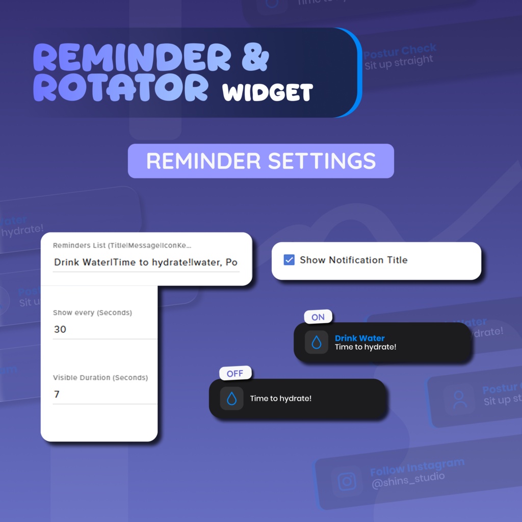 Reminder And Rotator Widget for Streamers | Animated UI, Customize (Digital Download) | V1.0.0