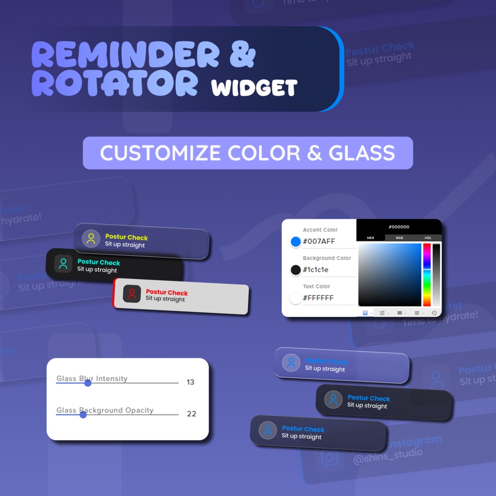 Reminder And Rotator Widget for Streamers | Animated UI, Customize (Digital Download) | V1.0.0