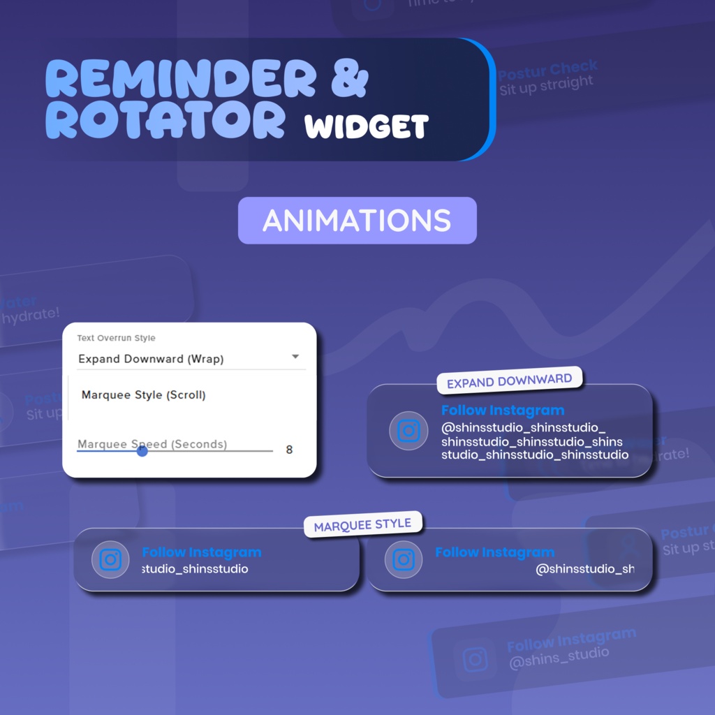 Reminder And Rotator Widget for Streamers | Animated UI, Customize (Digital Download) | V1.0.0