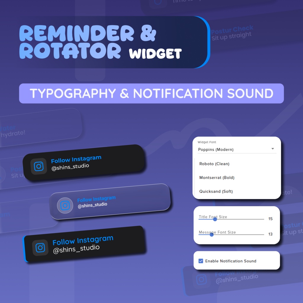 Reminder And Rotator Widget for Streamers | Animated UI, Customize (Digital Download) | V1.0.0