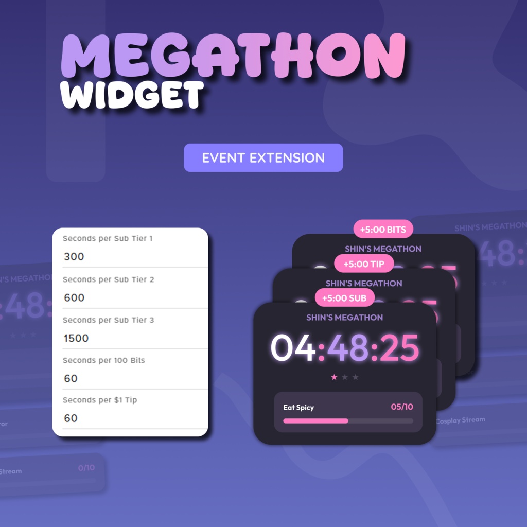 Megathon Widget (4 in 1) for Streamers | Animated UI, Customize (Digital Download) | V1.0.0