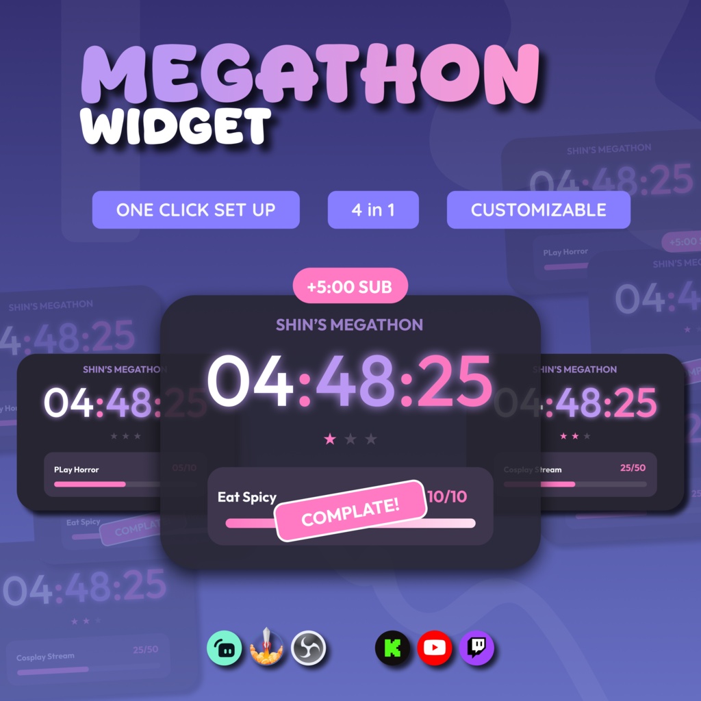 Megathon Widget (4 in 1) for Streamers | Animated UI, Customize (Digital Download) | V1.0.0