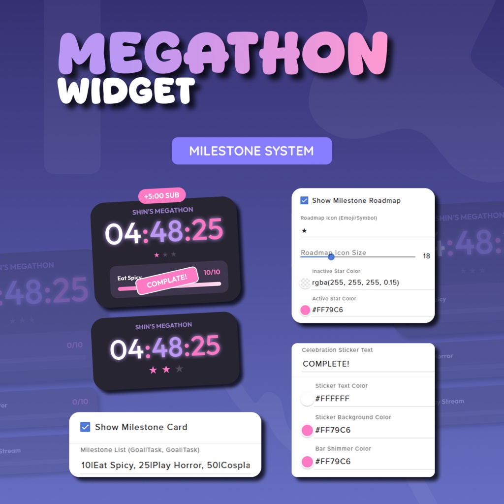 Megathon Widget (4 in 1) for Streamers | Animated UI, Customize (Digital Download) | V1.0.0