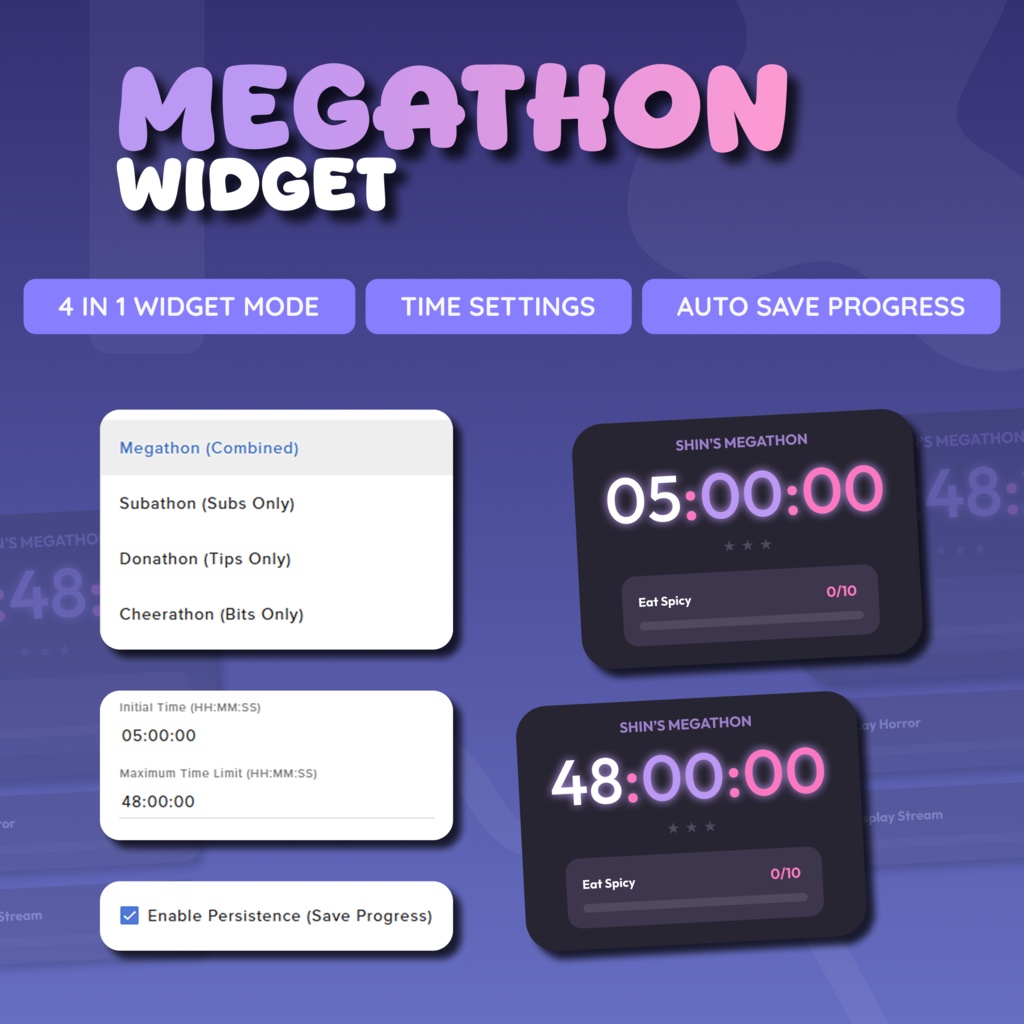 Megathon Widget (4 in 1) for Streamers | Animated UI, Customize (Digital Download) | V1.0.0