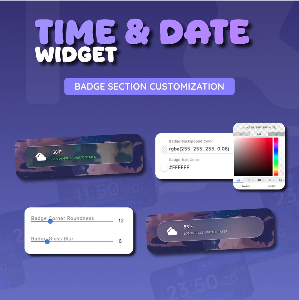 Date And Time Widget for Streamers | Streamelement And OBS, Customize (Digital Download) | V1.0.0
