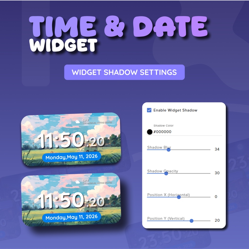 Date And Time Widget for Streamers | Streamelement And OBS, Customize (Digital Download) | V1.0.0