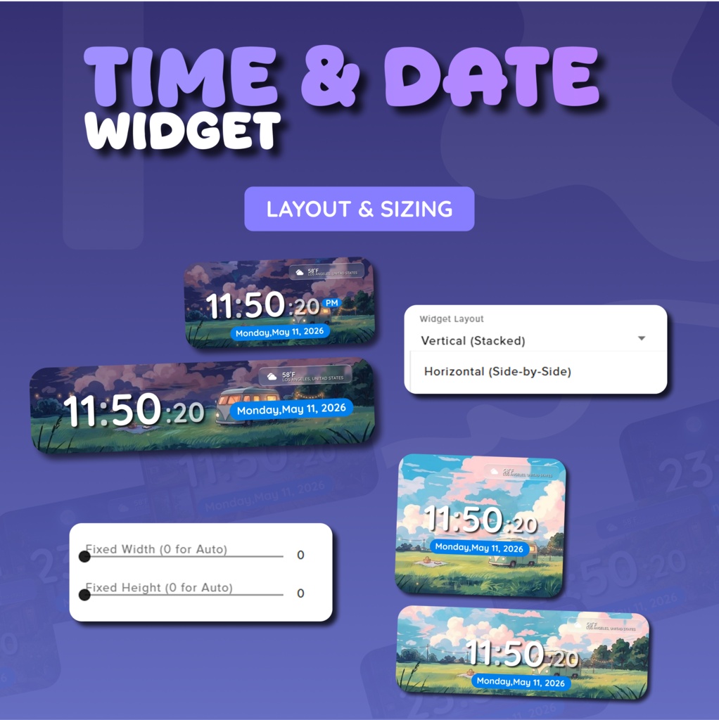 Date And Time Widget for Streamers | Streamelement And OBS, Customize (Digital Download) | V1.0.0