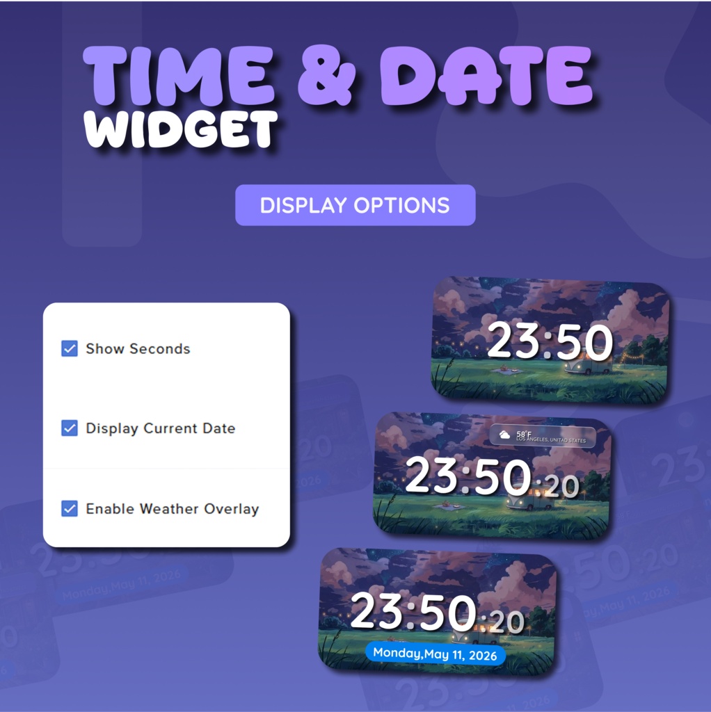 Date And Time Widget for Streamers | Streamelement And OBS, Customize (Digital Download) | V1.0.0