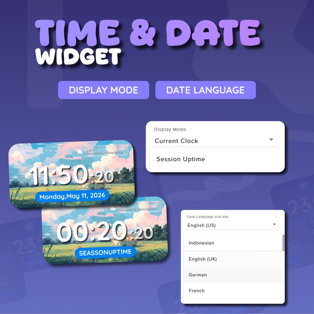 Date And Time Widget for Streamers | Streamelement And OBS, Customize (Digital Download) | V1.0.0