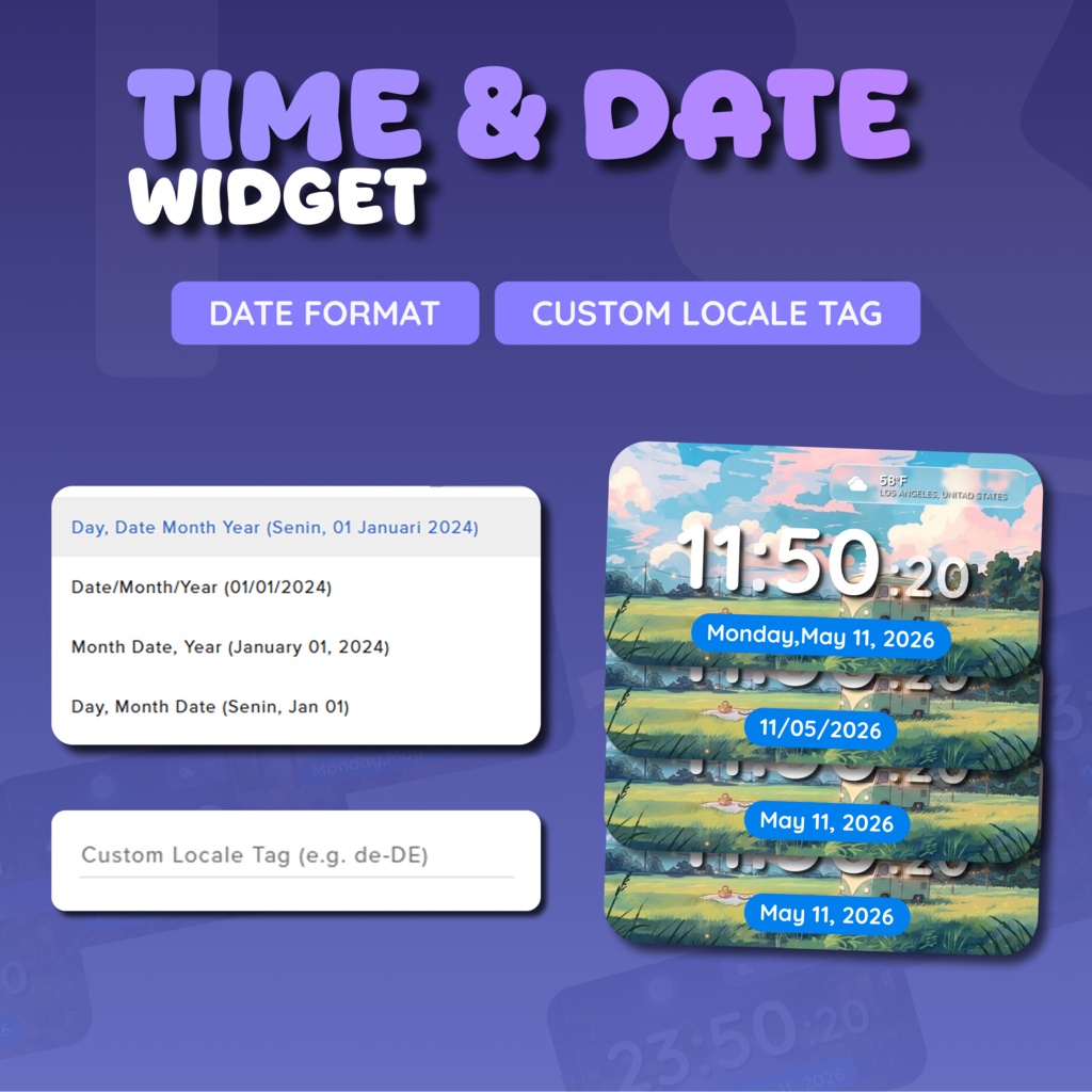 Date And Time Widget for Streamers | Streamelement And OBS, Customize (Digital Download) | V1.0.0