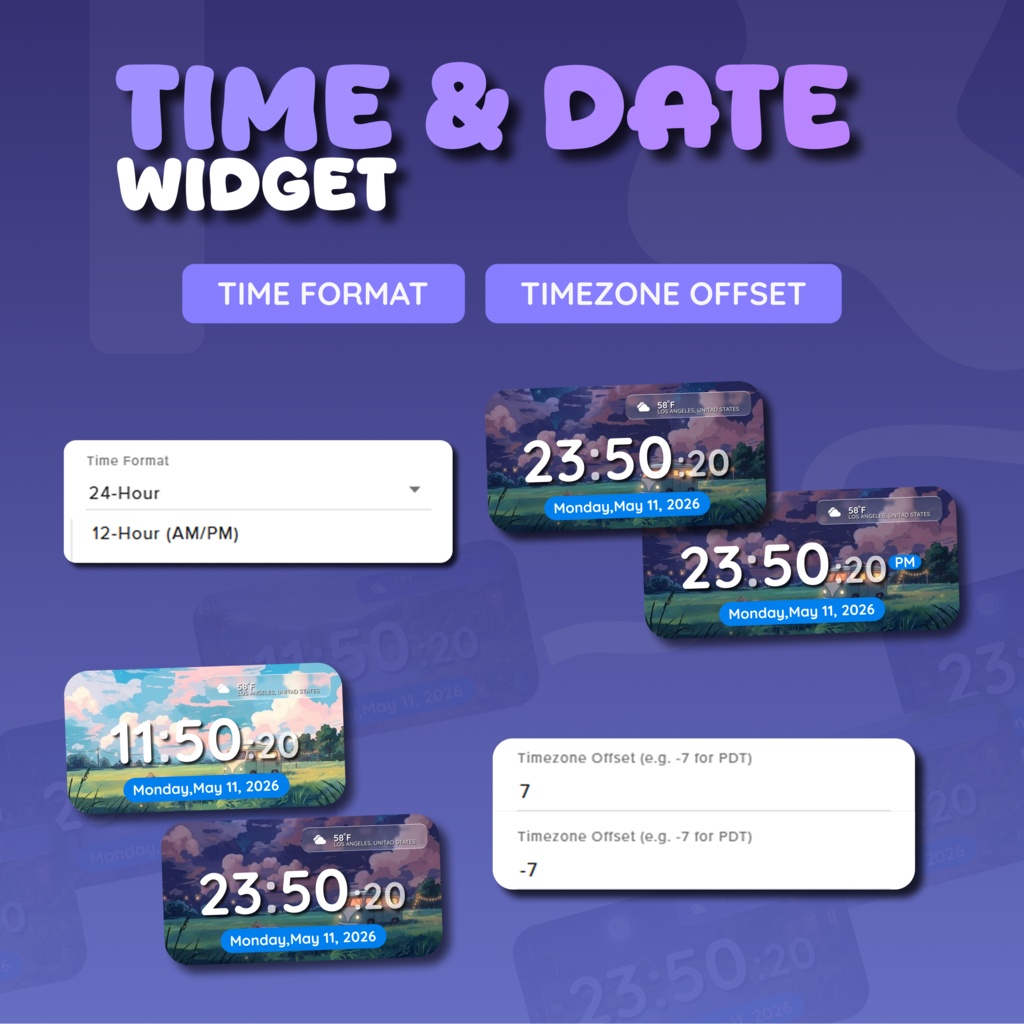 Date And Time Widget for Streamers | Streamelement And OBS, Customize (Digital Download) | V1.0.0