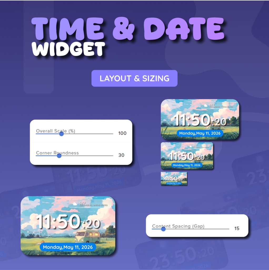 Date And Time Widget for Streamers | Streamelement And OBS, Customize (Digital Download) | V1.0.0