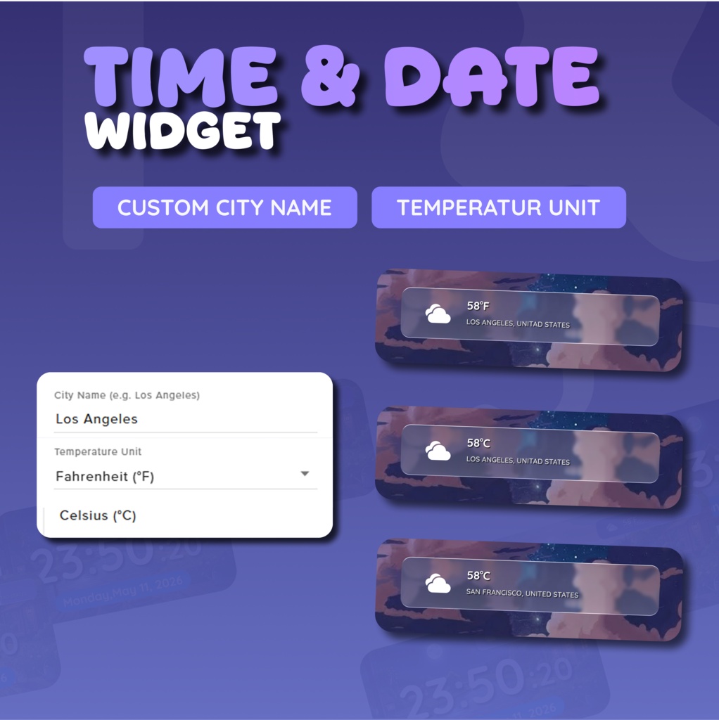 Date And Time Widget for Streamers | Streamelement And OBS, Customize (Digital Download) | V1.0.0