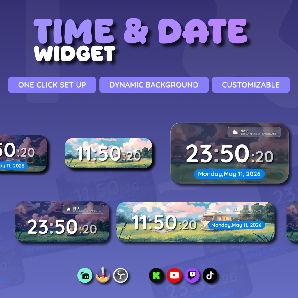 Date And Time Widget for Streamers | Streamelement And OBS, Customize (Digital Download) | V1.0.0