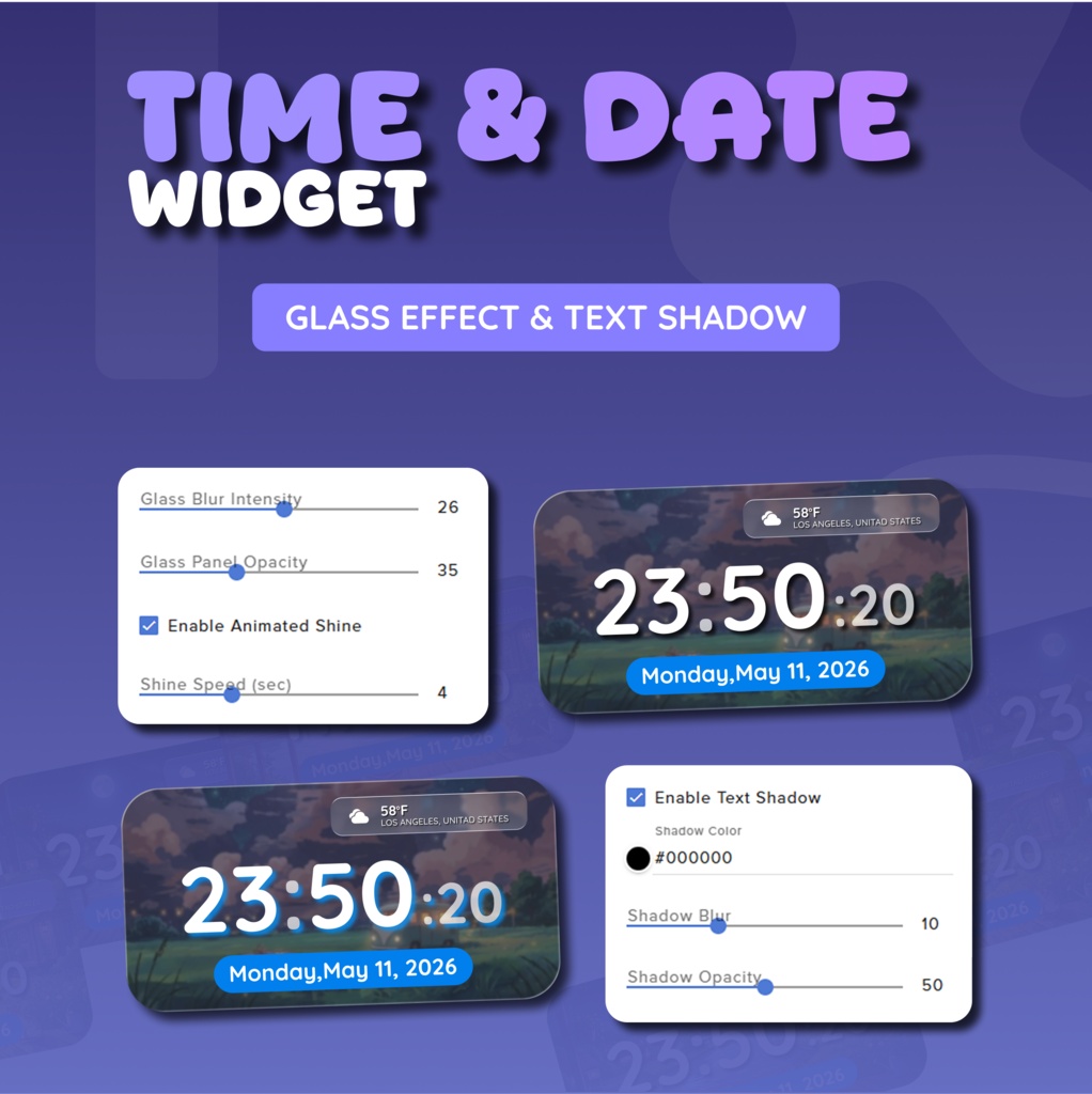 Date And Time Widget for Streamers | Streamelement And OBS, Customize (Digital Download) | V1.0.0