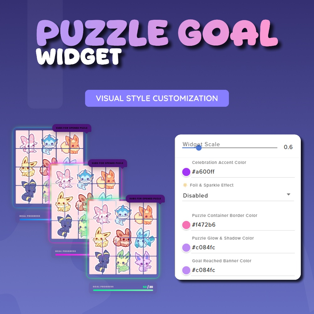 Puzzle Goal Widget for Streamers | Streamelements, Customize Widget (Digital Download) | V1.0.0