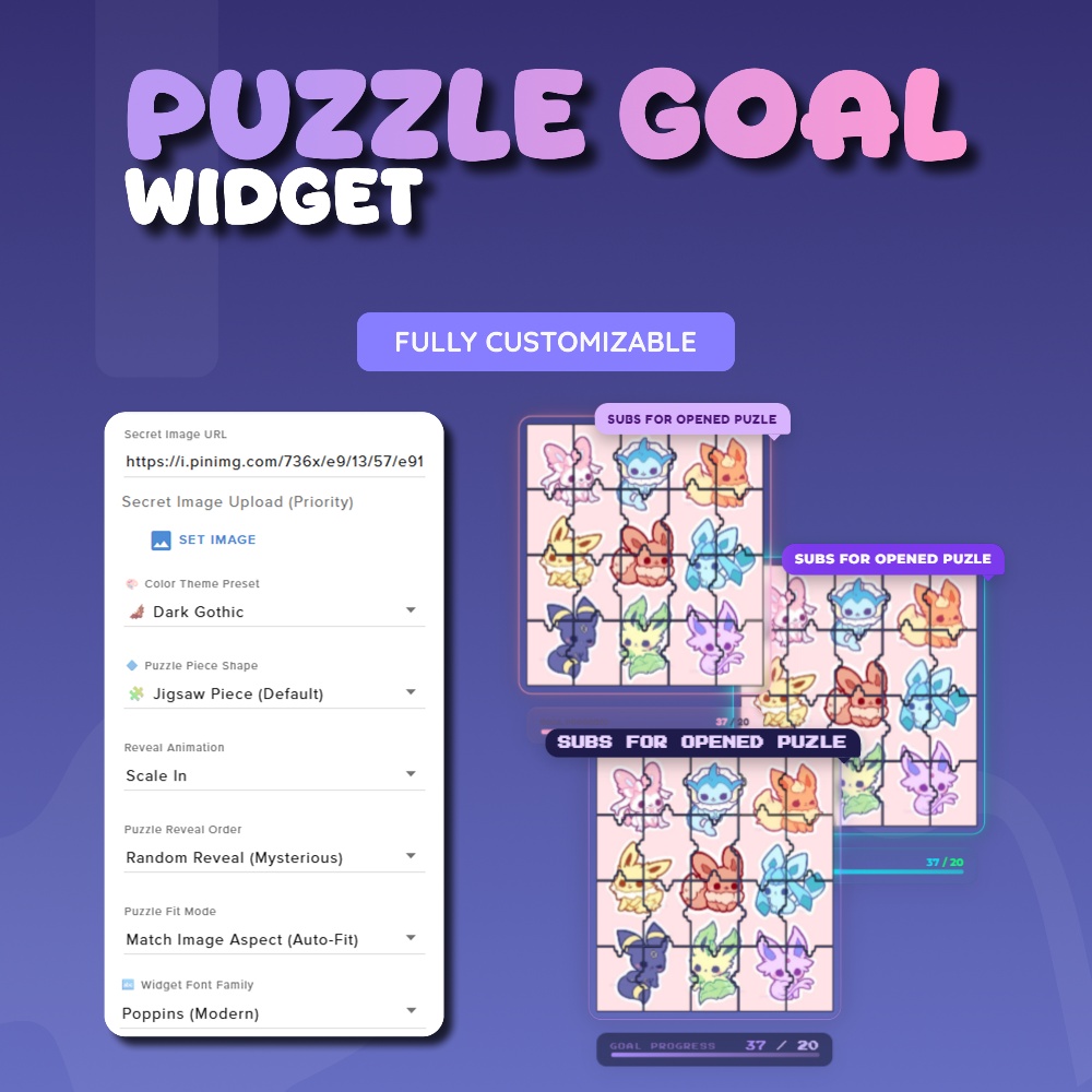 Puzzle Goal Widget for Streamers | Streamelements, Customize Widget (Digital Download) | V1.0.0