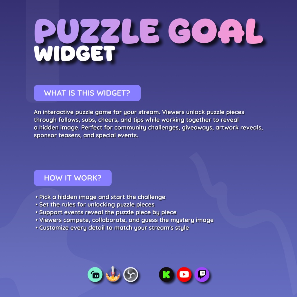 Puzzle Goal Widget for Streamers | Streamelements, Customize Widget (Digital Download) | V1.0.0