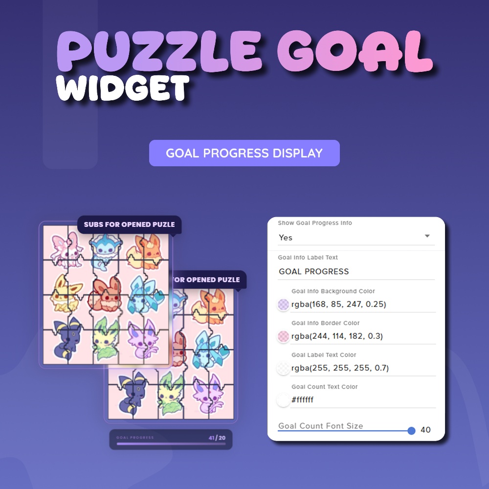 Puzzle Goal Widget for Streamers | Streamelements, Customize Widget (Digital Download) | V1.0.0