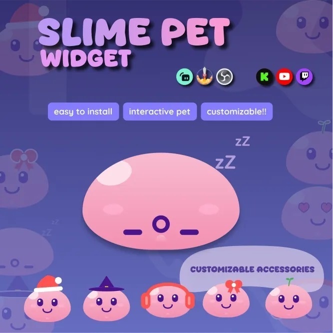 Cute Slime Stream Pet Overlay | Twitch YouTube Kick, Customizable Color & Sound (Digital Download) | V1.0.0
