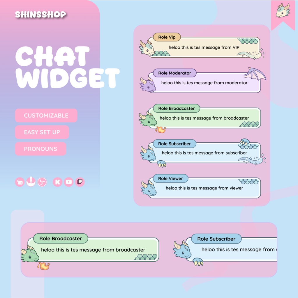 Cute Dragon Chat Widget for Twitch & YouTube - StreamElement (Digital Download)